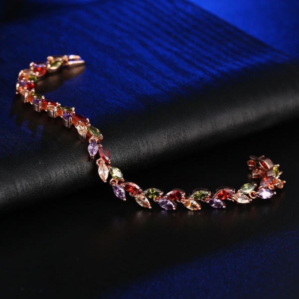 Buckle Bracelet Rose Gold Plated Color Leaves Shape Cubic Zirconi