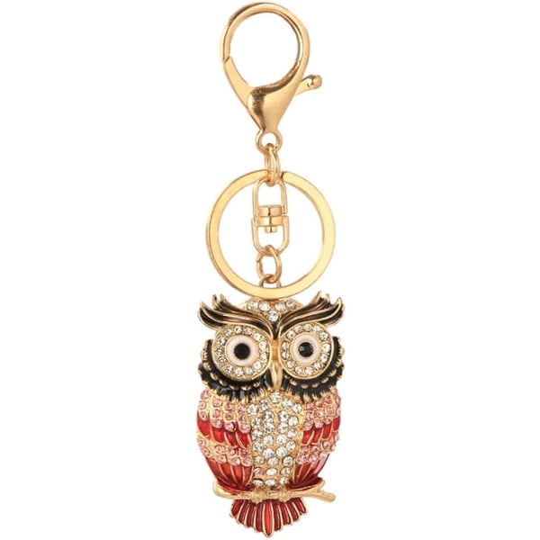 Söt Uggla Rhinestone nyckelring (röd), glittrande djurberlock nyckelring