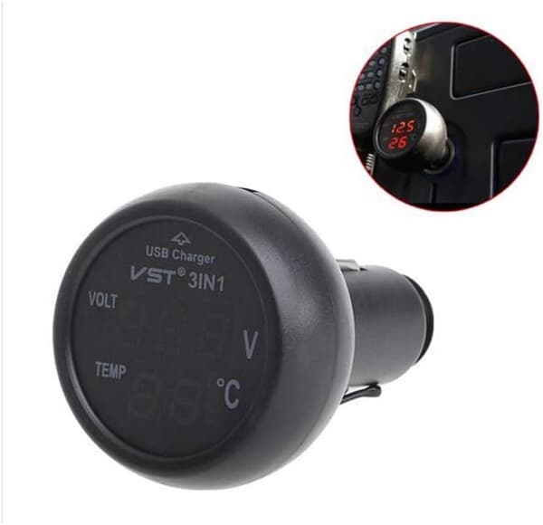 3 i 1 Universal 12V 24V Bil Voltmeter Bil Multifunktionel Blå LED