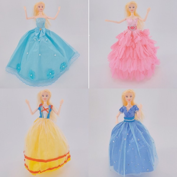 4pcs 30cm Dress Up Doll Princess Barbie Doll Suit Skirt Doll D