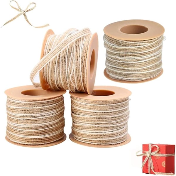 4 stykker Burlap bånd, 10M Jute bånd, Jute bånd med blonder DXGHC