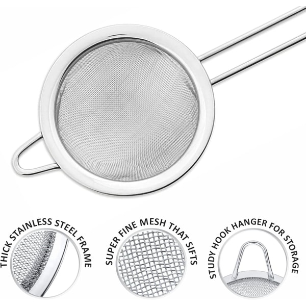 3pcs Tea Strainer Fine Mesh Sieve (7cm 8cm 10cm) Size Stainle DXGHC