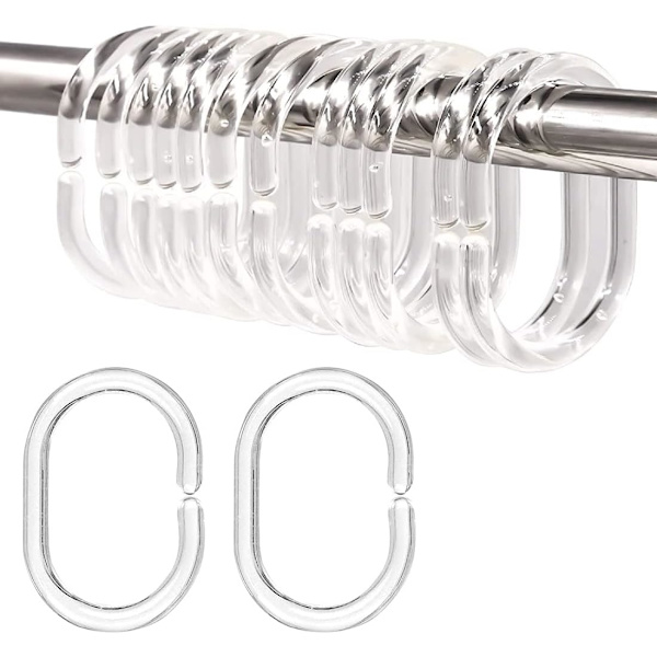 12 stycken transparenta gardinringar, plast duschringar, C-formade