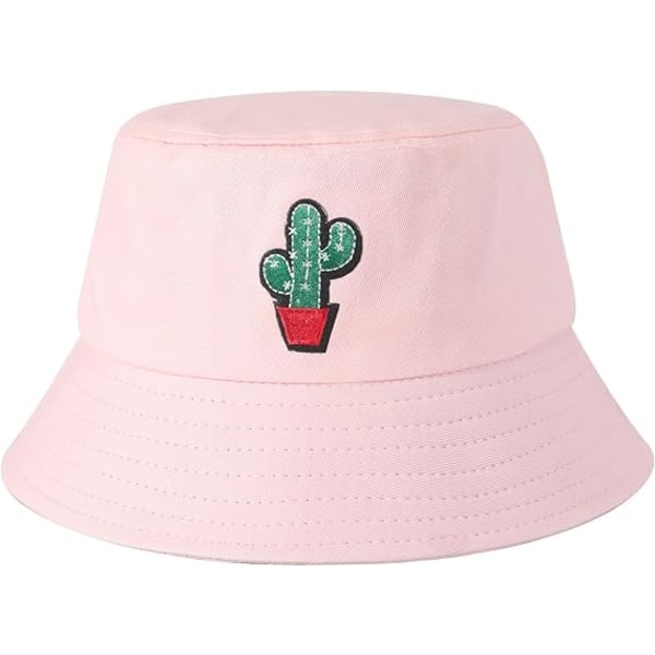 Bucket Hat Bomuld Summer Fisherman Hat til Kvinder Mænd，（kaktus-Pink