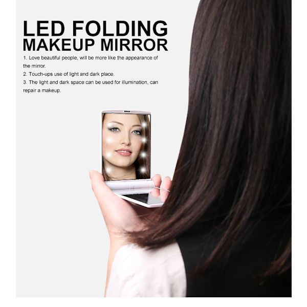Kosmetisk Spejl Med LED-Lys, Glas Foldbart Makeup Spejl Til