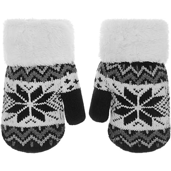 Vantar för småbarn med snöre, vintervarma, stretchiga stickade, full finger