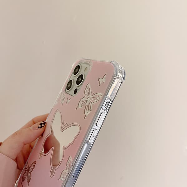 Pink Spejl Telefon Cover til iPhone 13 Pro Max Butterfly Spejl