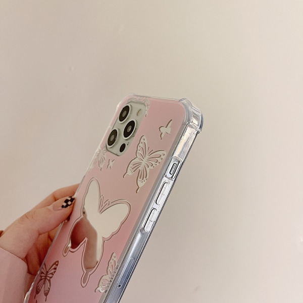 Vaaleanpunainen peilipuhelimen kuori iPhone 13:lle, perhonen peili (1 kpl)