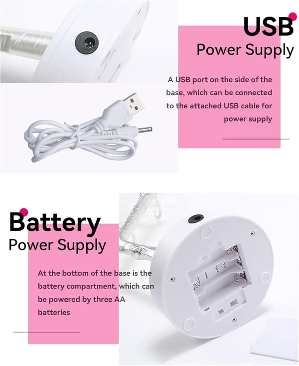Rose Blomstertræ Natlys Julebonsai Lampe USB Batteri