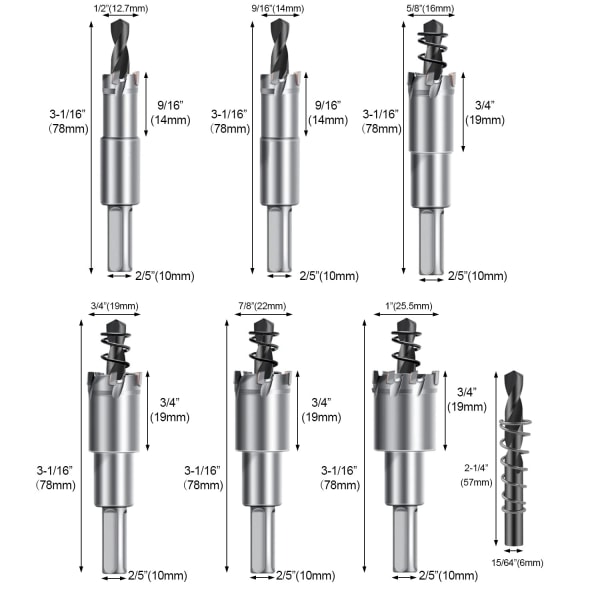 Sett med 14 TCT hullsag 12,7 mm - 54 mm - Tungstenkarbid hullsag