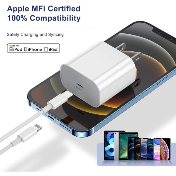 Snabbladdare för iPhone 27W Väggladdare med USB C till Lightning Kabel 1,8m, Typ C Laddningsblock Ström