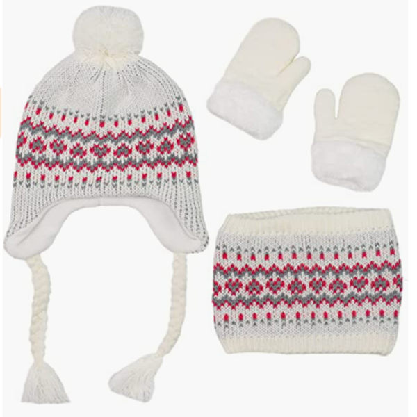 Plush halsduk varm barnhatt halsduk vantar 3 tre delar (