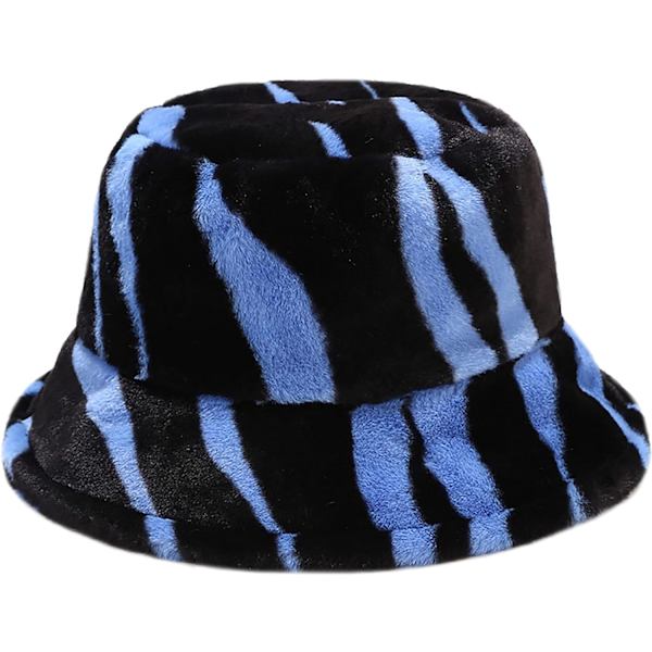 Pälshatt Fluffig Bucket Hat Vinter Fiskehatt för Kvinnor Flickor - Blå
