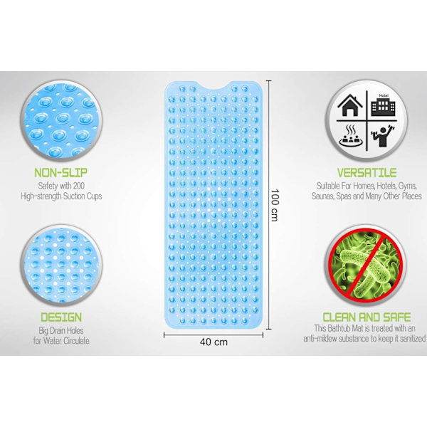 Antislip Badematte Ekstra Lang, Antislip Badematte