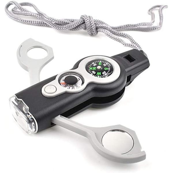 Mini Multifunktionell Utomhus Sport Nödsituation Överlevnadsverktyg, Visselpipa, Kompass, Termometer, Karabinkrok, Klocka (Off-vit)