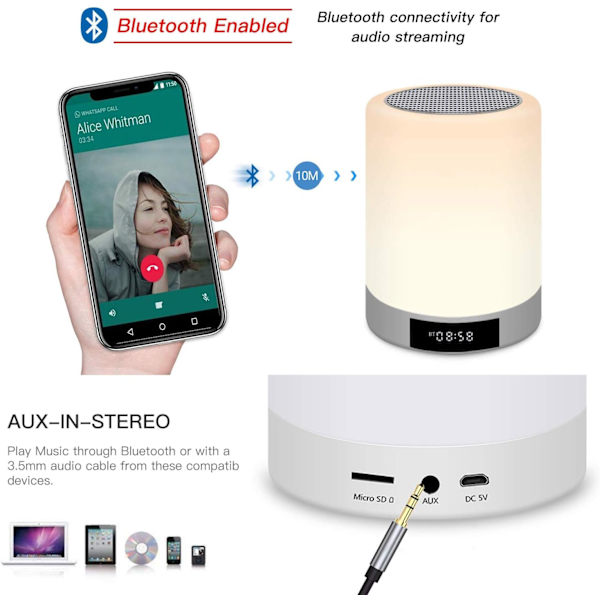 Värikäs Bluetooth-kaiutinlamppu Kannettava Yöpöytälamppu USB-Lataus