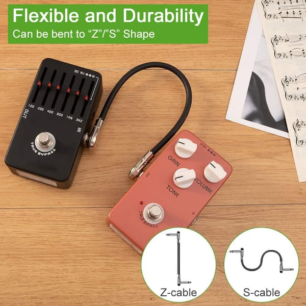 Guitar Patch Kabel 15cm 4-pak Retvinklet Flad Patchledning 6.35mm
