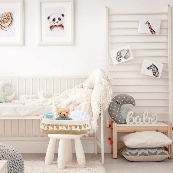 （Beige）Liten kurv i vevd bomullsreip for toalettpapir, for