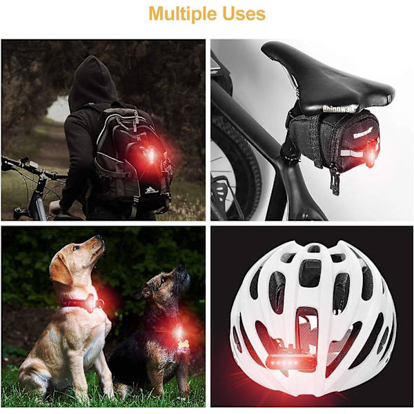 USB-oppladbart LED-sykkellys bak, 2-pakning, sterkt
