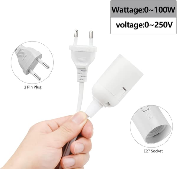 2 stk E27 Hengelampeholder 1,8m E27 Sokkel med Kabel Saltlampe