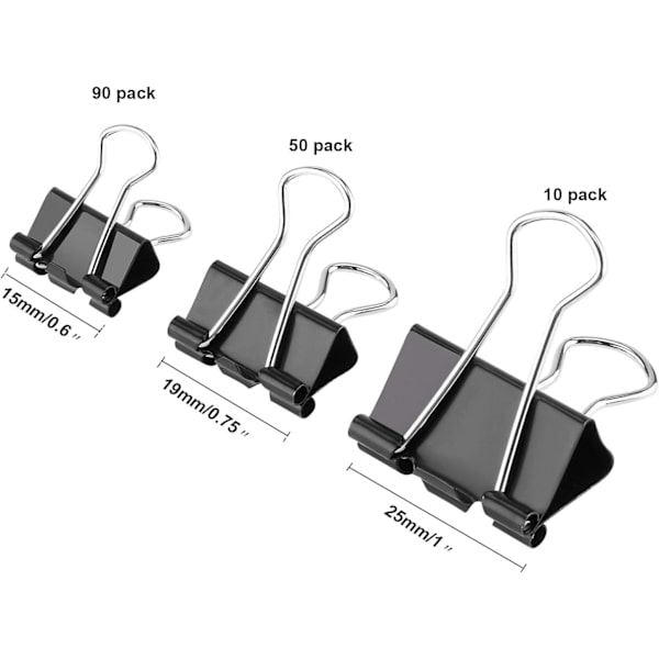 150 kpl Paper Clips - Paper Clips Sekalaiset Koot (Musta)