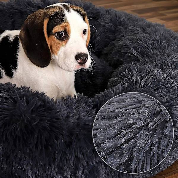 Rund hundekurv kattepude donut kurv Ø 60 cm (L) Mørk grå