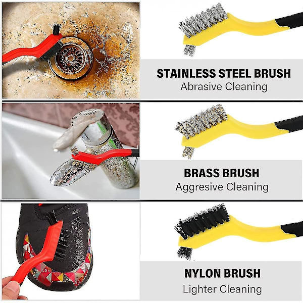 3 stk. Tråd børste sæt Nylon/messing/rustfrit stål børstehår med Cu