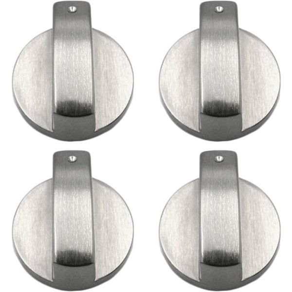 Set med 4 silverfärgade metallknoppar för gasspis, ugn eller häll - fixering h