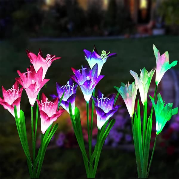 Solcellslampa för utomhus, 3-pack Liljekonstgjorda blommor Solcellslampor Fe-lampor