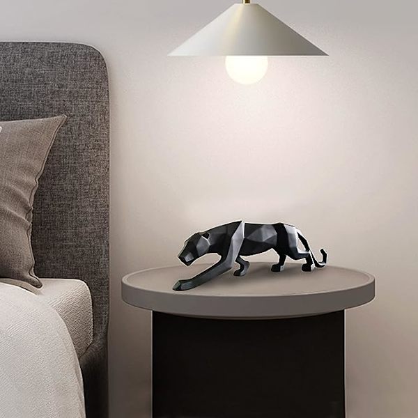 Sort Panther Skulptur Moderne Leopard Statue Geometrisk Dyr Re