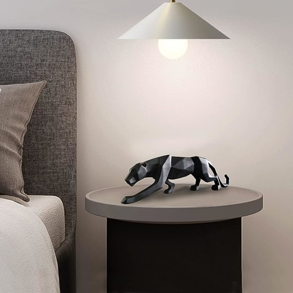 Svart panter skulptur Modern leopard staty Geometrisk djur Re