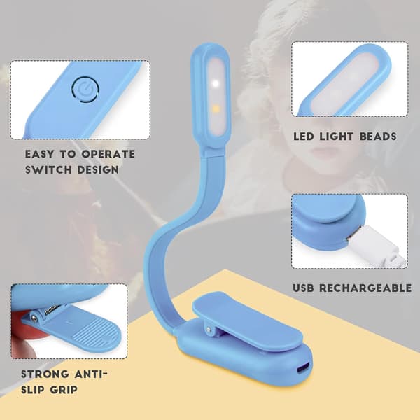 （Blå）Leselys, USB-oppladbar klips-leselys, 3 Mod