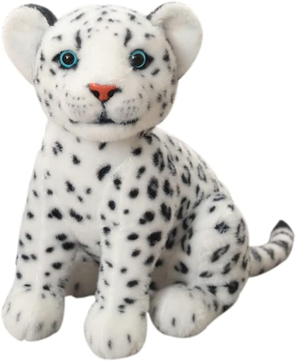 Simulerad Djurdocka Snöleopard Fylld Leopard Plyschleksak Barnpresent till Pojkar Flickor (Snöleopard, Liten (hög 10.5\"))