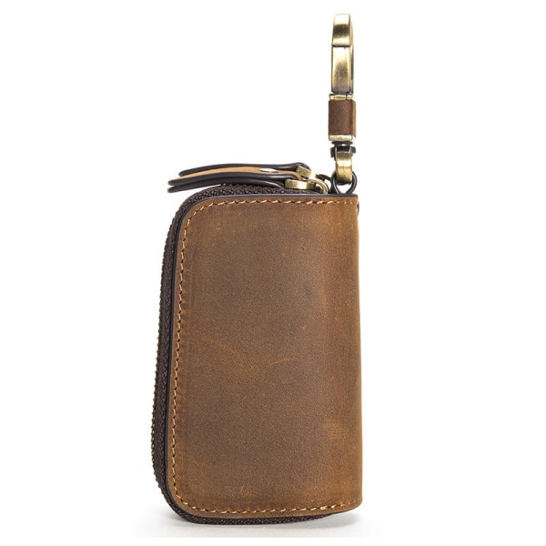Vintage Crazy Horse Leather Key Bag Multifunksjonell krok Conveni
