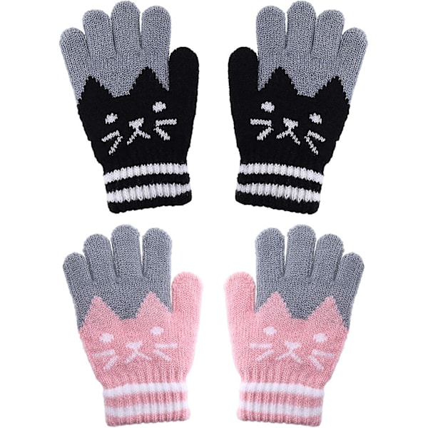2 Par Barnvantar Vinter Full Finger Stickade Vantar Varma Stretch