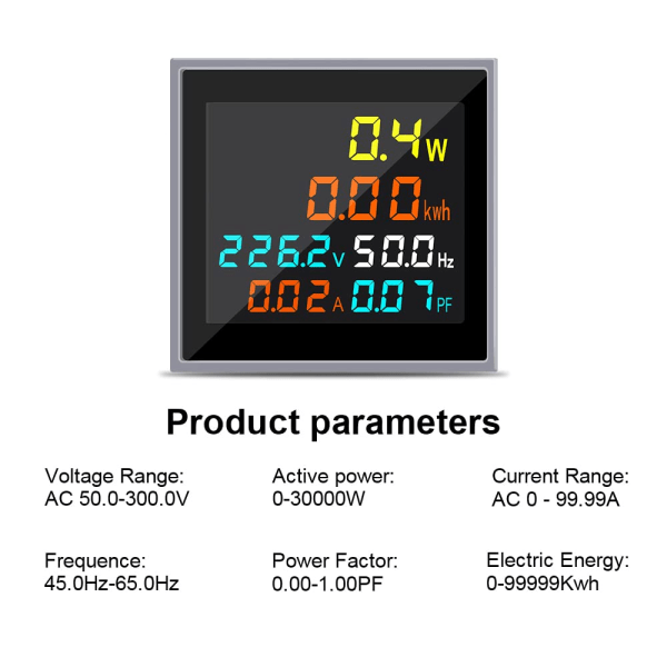 AC-virran, jännitteen ja virran 6-in-1 tehon ja energian seuranta LCD-näytöllä