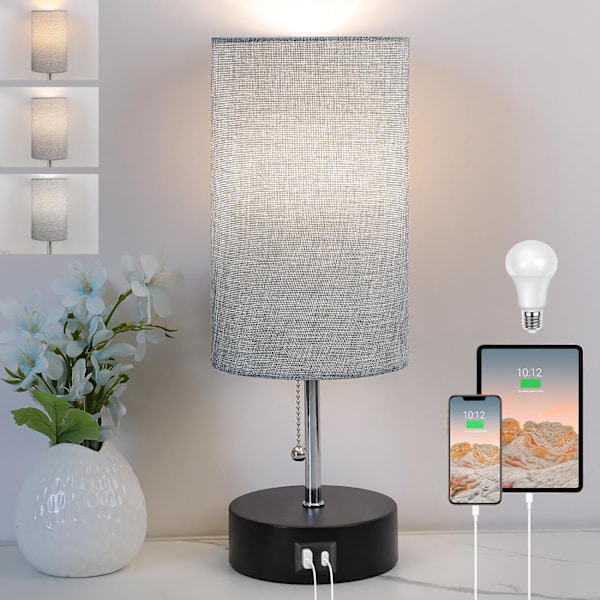 3-värilampun yövalo USB A- ja C-liitännällä, pöytälamppu makuuhuoneeseen LED-lampulla