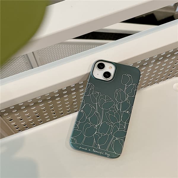 2 Personlige Mørkegrønne Blomster iPhone13PROMAX Mobi-covers