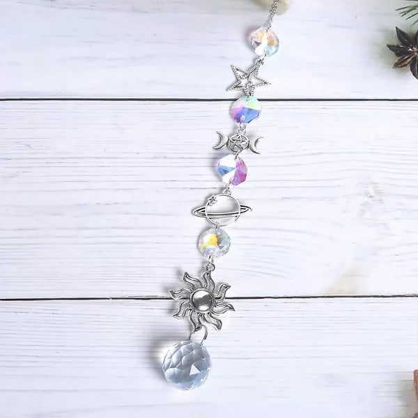 5 fargerike krystall solfangere med kjede, krystall prisme anheng for jul, bryllup,A