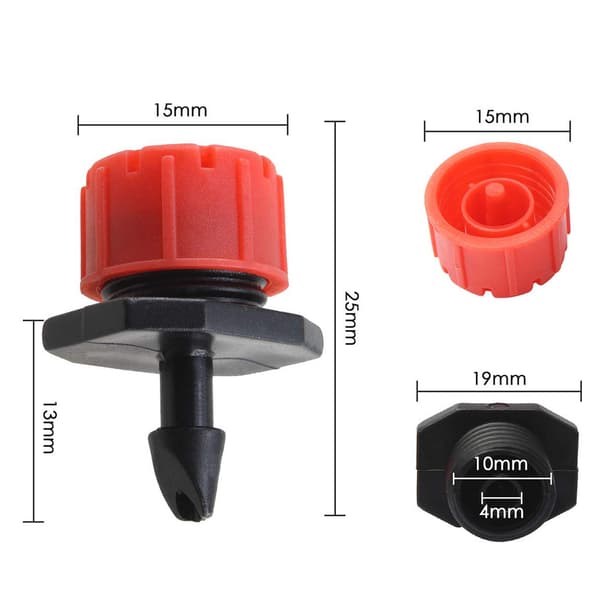 （Rød）200 stk Justerbare Dryppvanningsdyser, 1/4'' Mikrostrøm Drypp