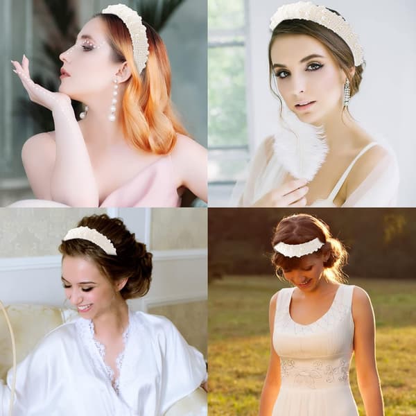 Faux Pearl Pandebånd Hårstyling Tilbehør Sød Hvid Bred