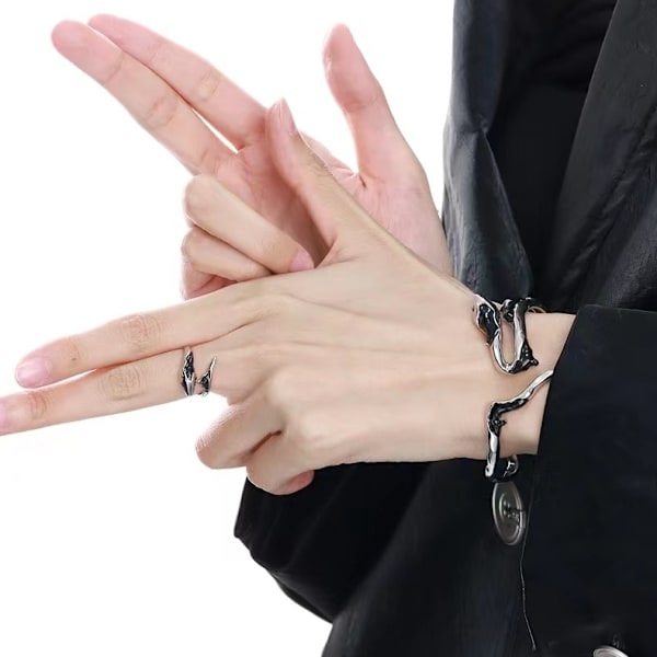1 par justerbare sorte og blå slange ringe til par