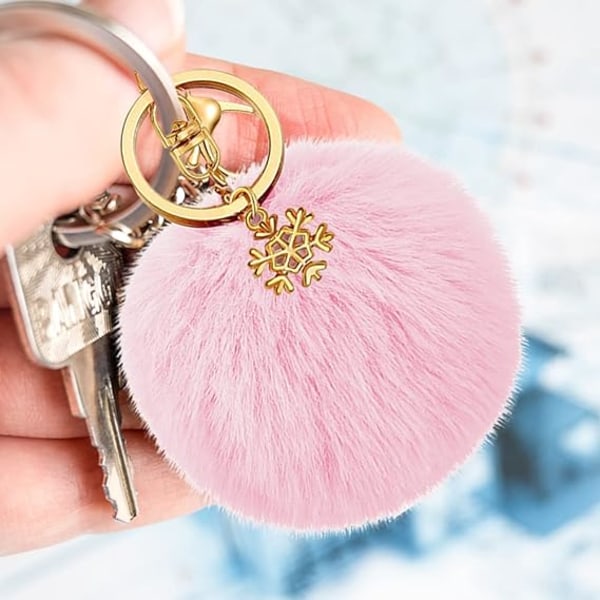 Sæt med 2 Pom Pom Nøgleringe, Blød Pom Pom Nøglering Pink Hvid Faux