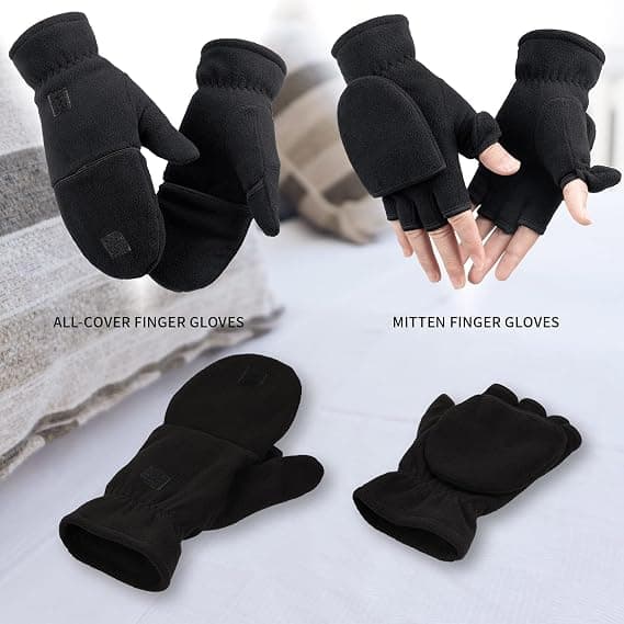 Vinterkonvertible Handsker Flip Top Vanter Varmt Polar Fleece til