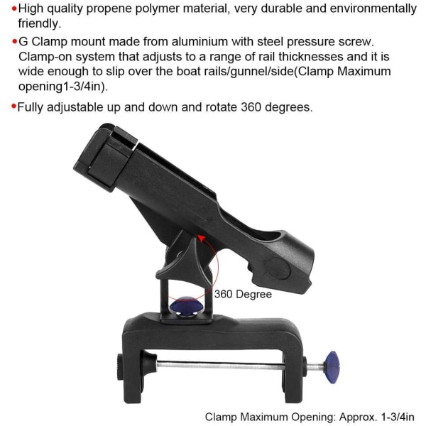 Fiskestavholder, Justerbar 360-graders Rotasjon Nylon Plast