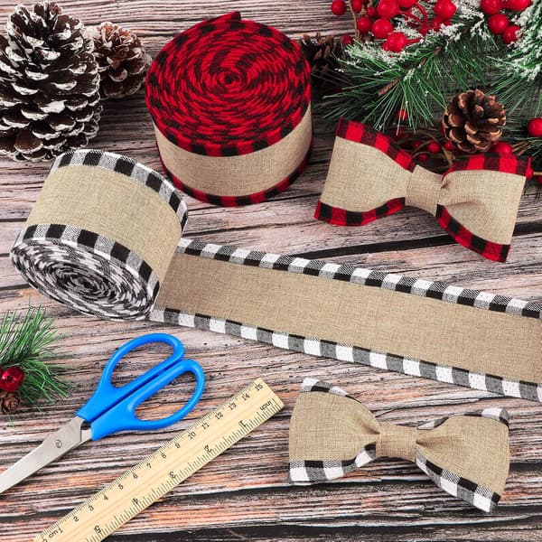 2 Ruller Jule-Buffalo Wired Edge Bånd Plaid Ribbonstof