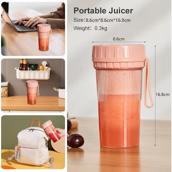 Kannettava Blenderi, Mini Hedelmämehukeitin 300ml, USB Latautuva Smoot
