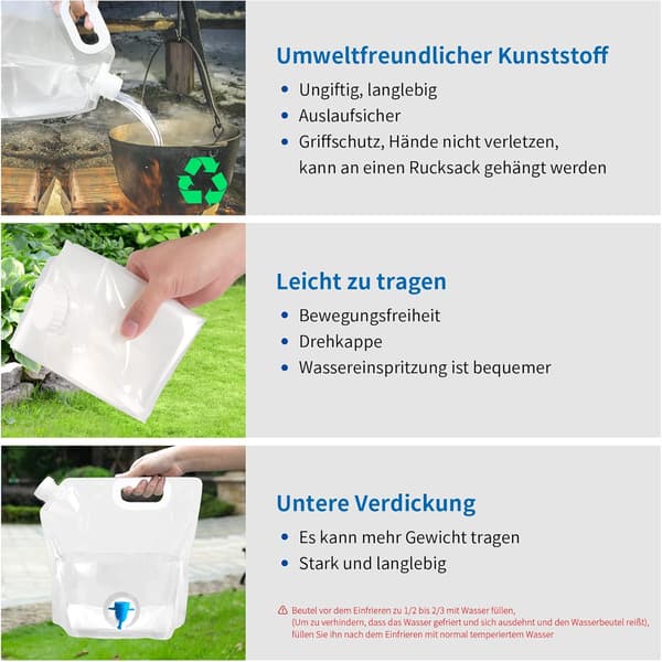 2 stk sammenklappelige vanddunke, 10L sammenklappelig vandpose, vand C