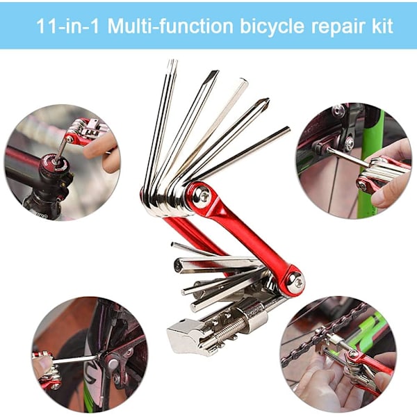 2-pack 11-i-1 Multifunktionellt Cykelreparationsverktyg, Mini Cykel Multiverktyg
