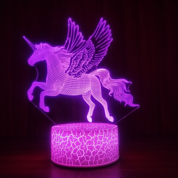 3D Unicorn Night Light för barn, flickor USB LED-lampa Illusion nära